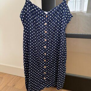 L'academie Navy Polka Dot mini dress 100% Linen Size XL